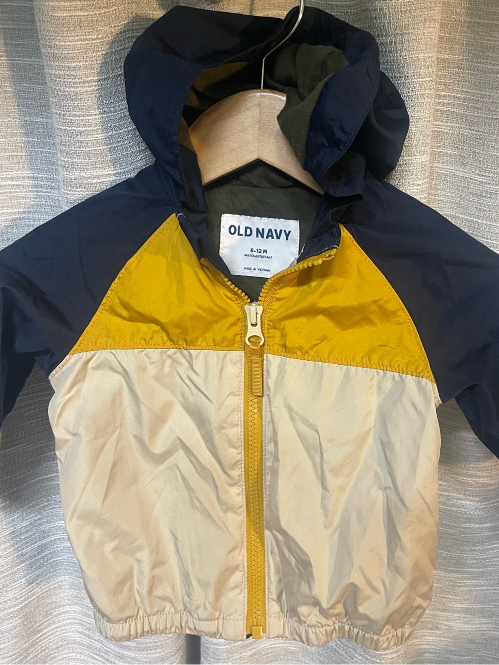 Old Navy Navy/Yellow/Cream Hooded Colorblock Fall Jacket